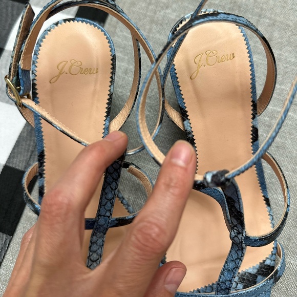 J. Crew T-Strap Wedges in Snake-Embossed Leather in Sky Blue - Picture 3 of 10